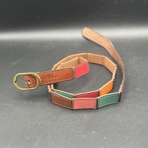 FOSSIL Multicolor Patchwork Leather Stretch Belt Women's BOHO ~ Size M 38" Long